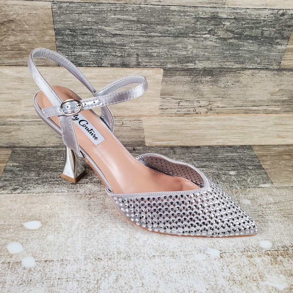 Lady Couture Tango Womens Pumps‎ Sz 8 Silver Glittering Rhinestone Ankle Strap